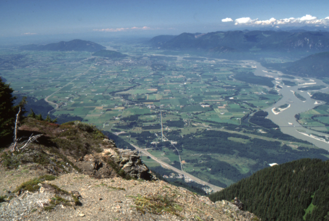 The view west down the Fraser River from the Cheam Peak Ridge Trail, July 1989.